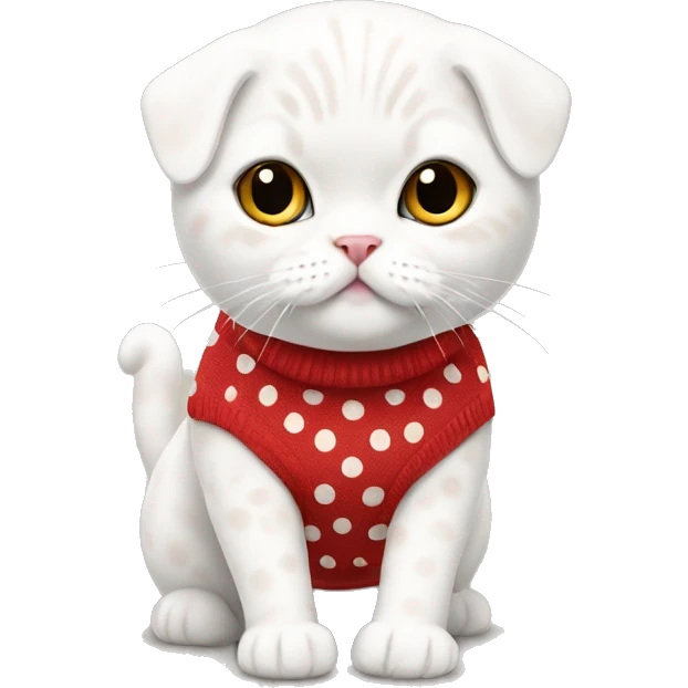 white Scottish fold with a red polka dot jumper on four legs emoji