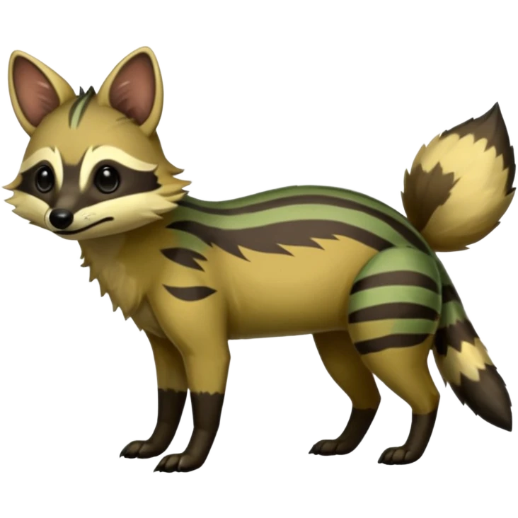 Shiny Green Dusky Dark Gloomy Glossy Aardwolf-Maned-Numbat-Tanuki-Genet-Bobcat-fusion-animal-hybrid-creature, full body emoji