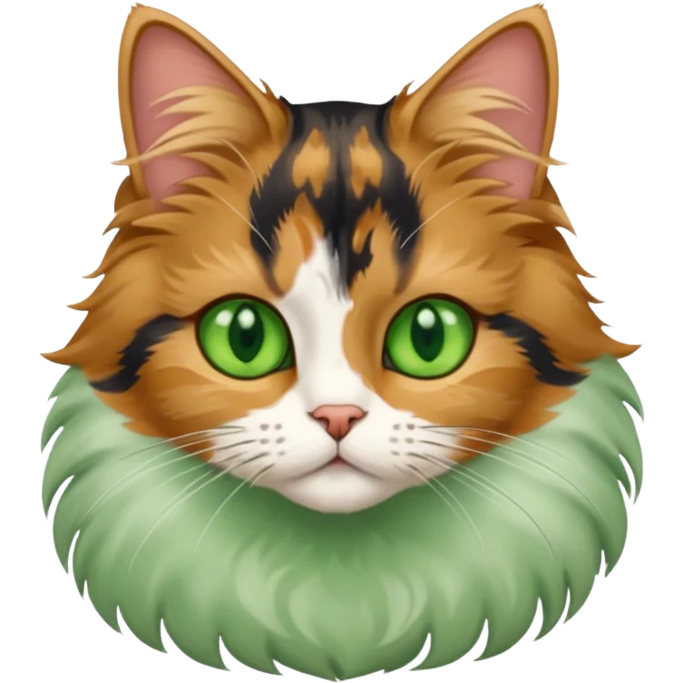 Fluffy diluted calico cat with green eyes emoji