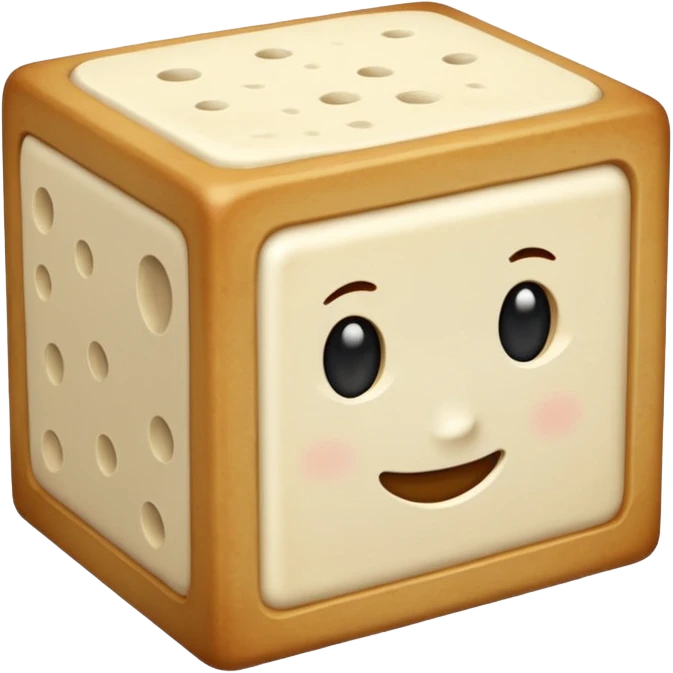 tofu, single block, off-white, smooth top, porous sides, clean squared edges, moist sheen, no plate, no garnish, no packaging, soft lighting, transparent background, emoji scale emoji