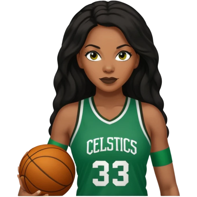 45 year old black women with long brown and black hair dressed in sexy 
celtics jersey outfit  emoji