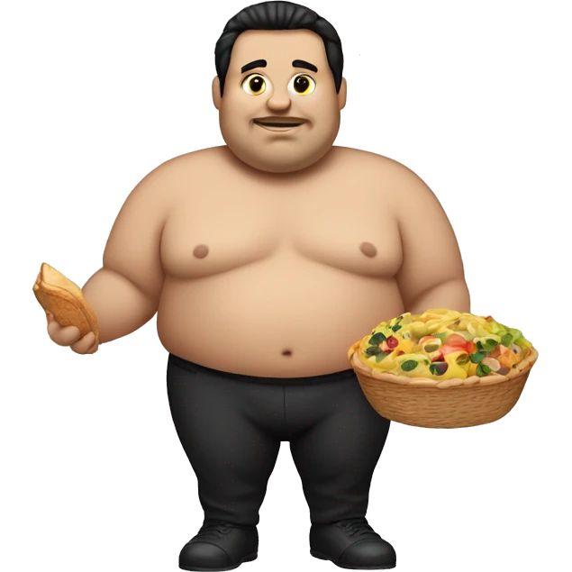 Super fat man with black hair holding food emoji