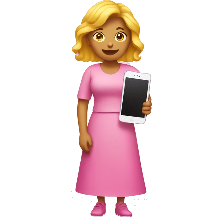 yellow woman wearing pink holding iphone emoji