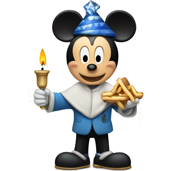 Mickey Mouse holding a menorah emoji