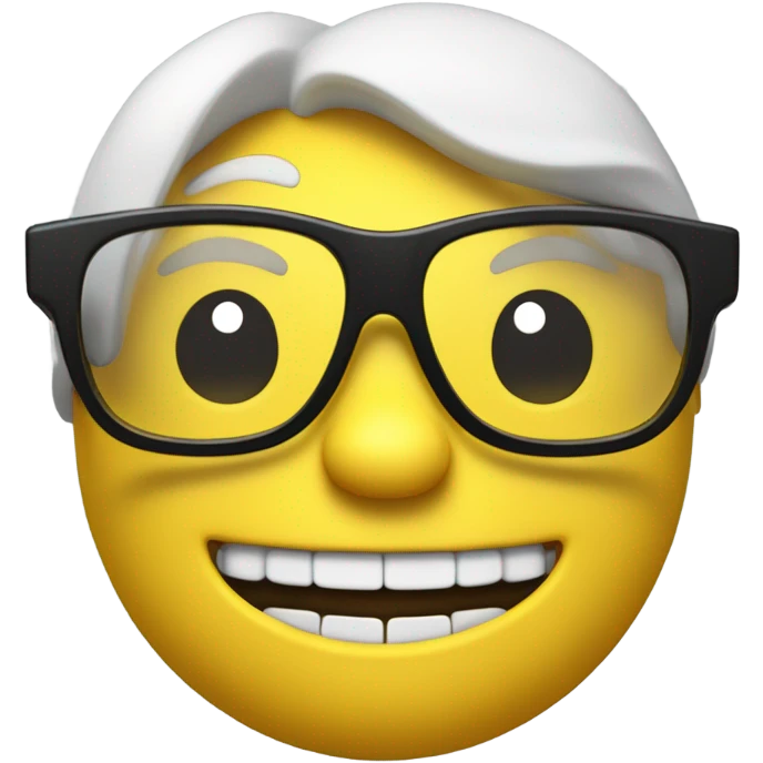"A detailed 3D rendering of a nerd emoji with large black glasses, a wide toothy grin, and slightly raised eyebrows. The emoji has a smooth, glossy yellow surface with realistic reflections. The glasses should have thick black frames with a slight shine, and the lenses should be slightly transparent with a subtle reflection. The teeth should be well-defined and slightly oversized for a comical effect. The background should be a simple gradient, emphasizing the 3D depth of the emoji. The image should be in PNG format with a transparent background." emoji