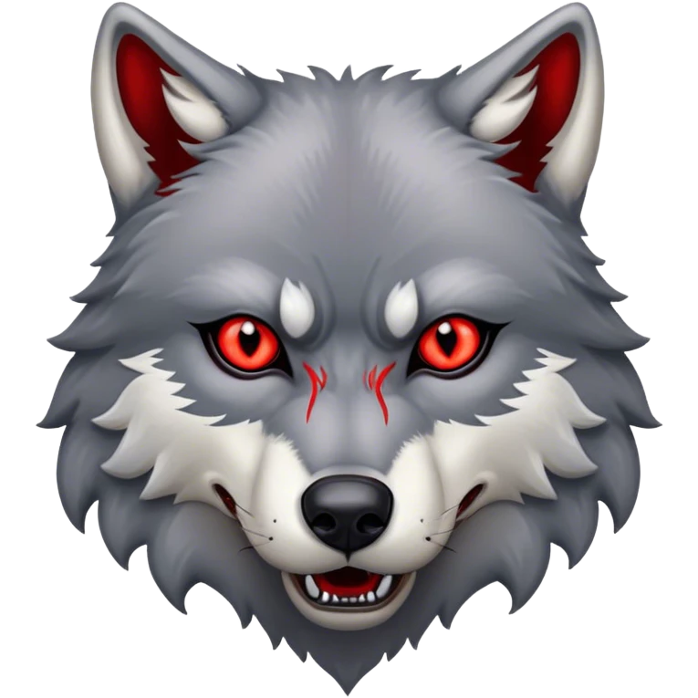 Evil Aggressive Grey Wolf with red eyes emoji