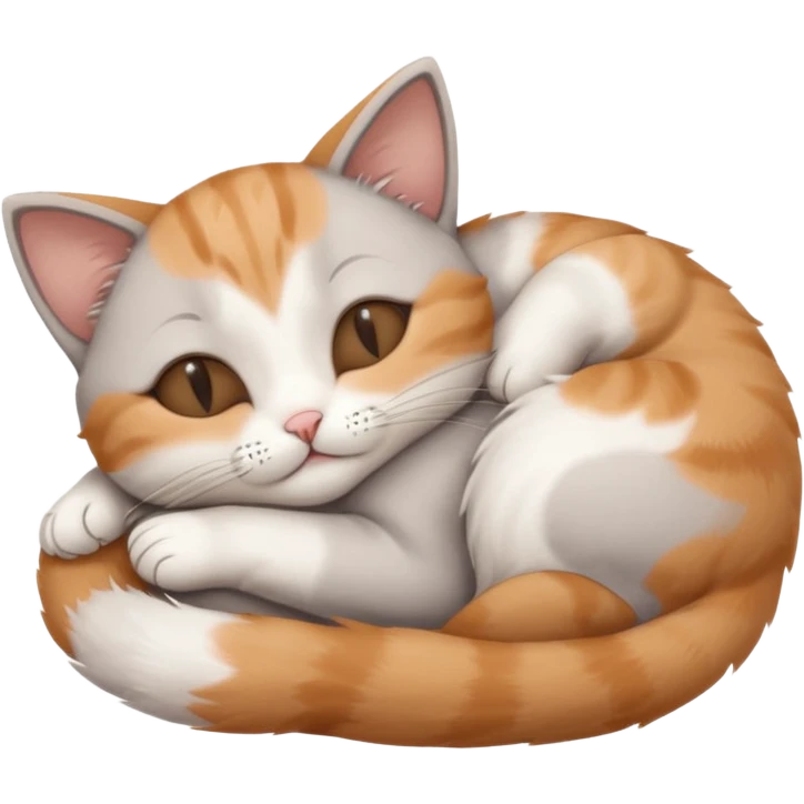 grey and white small cat with eyes closed lying down upside down tightly hugging its own face emoji