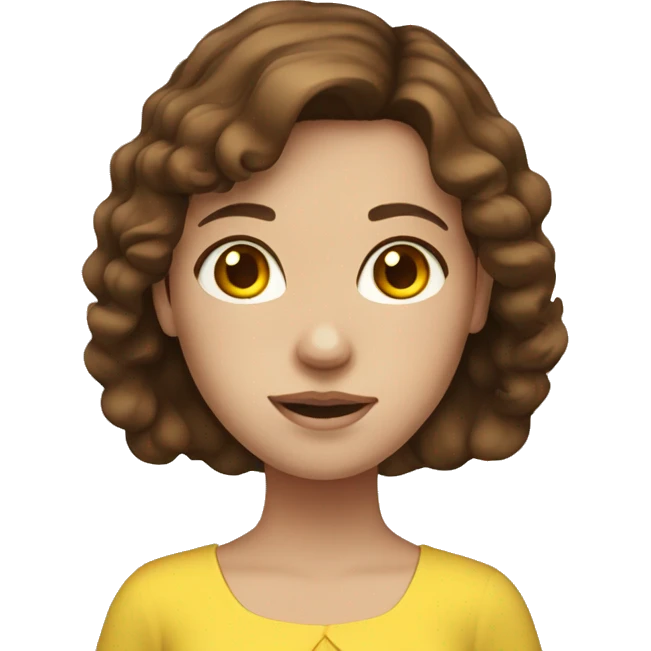 girl with brown hair, blue eyes, freckles and yellow dress emoji