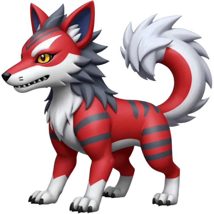Red and white WereGarurumon-Mightyena-fusion with black markings emoji