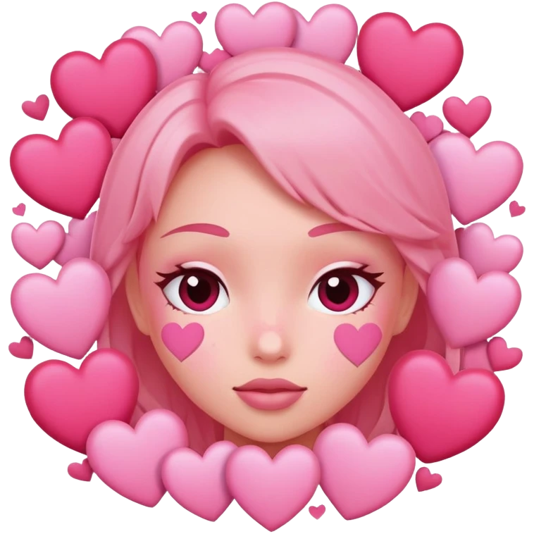 pink hearts around blushing face emoji