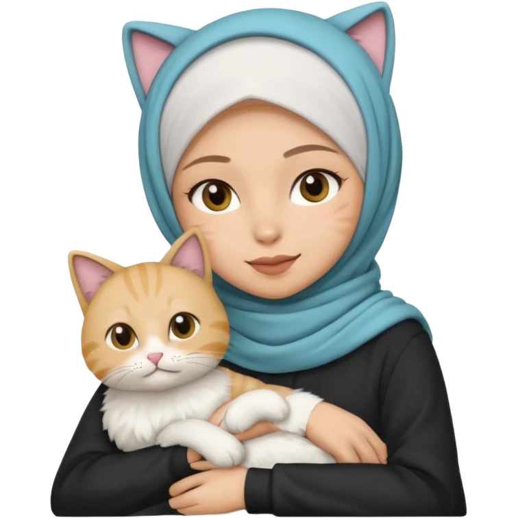 wanita berhijab dengan kucing emoji