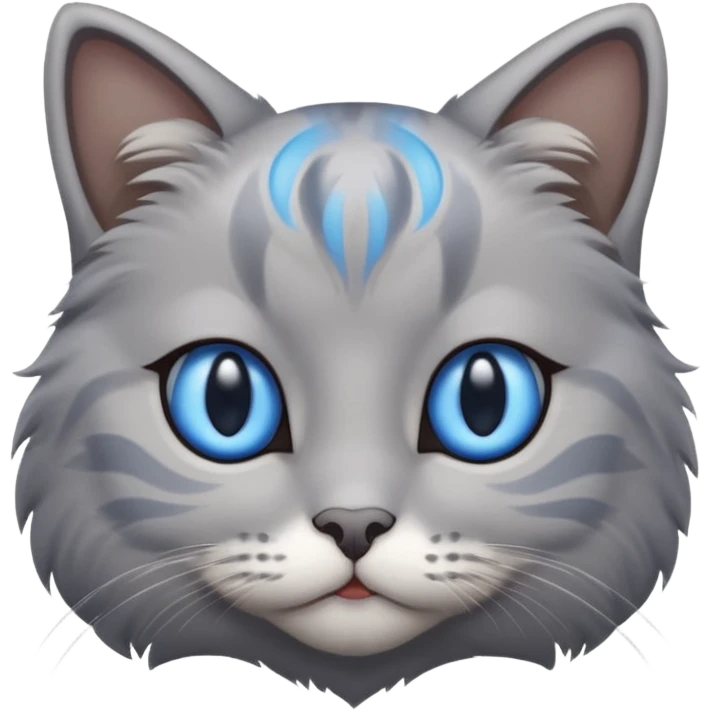 a gray cat with blue eyes on its FOREHEAD emoji