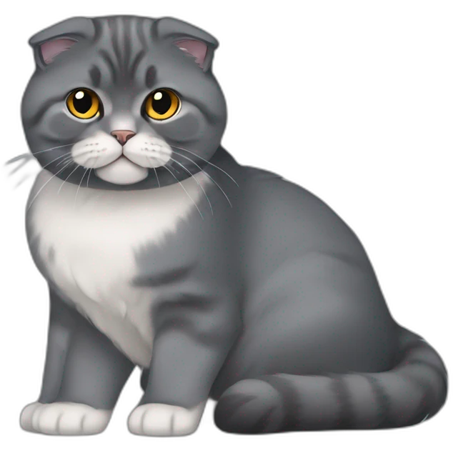 all dark grey Scottish Fold Cat broken ear long hair emoji