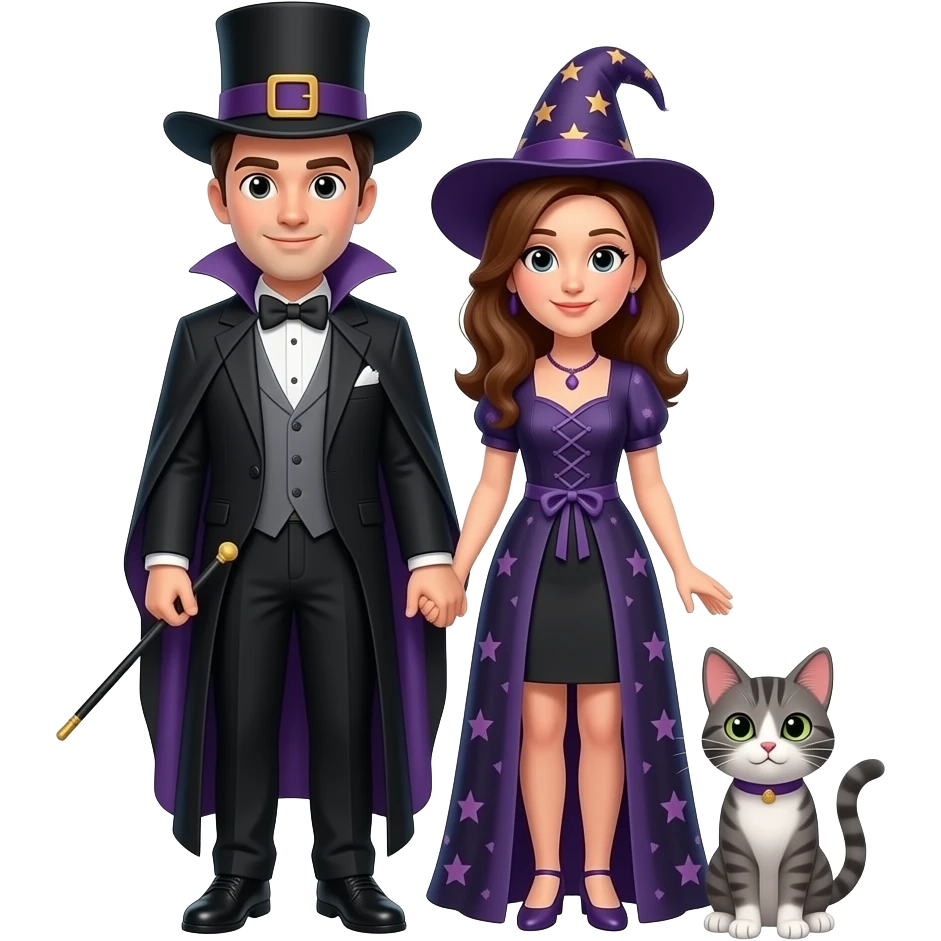 magician couple and their pet cat emoji