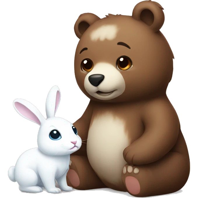Brown bear and white bunny cute emoji