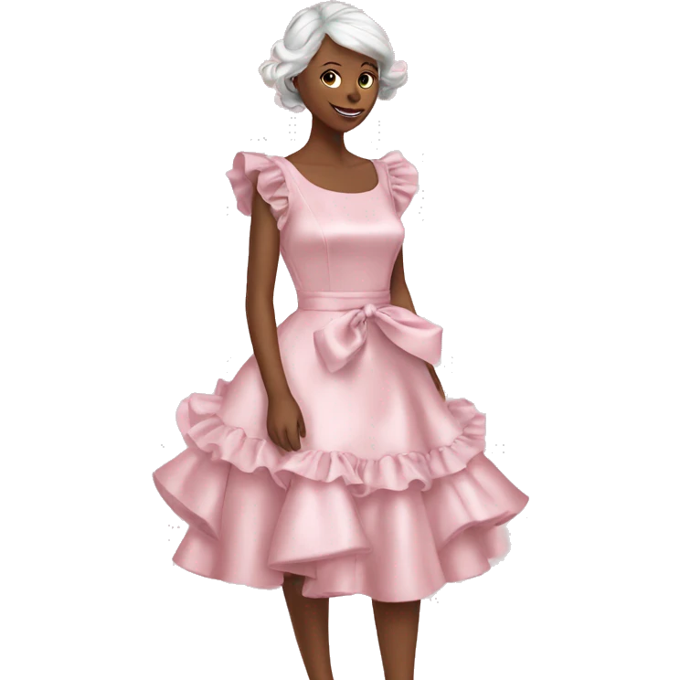 satin soft pink dress with ruffle and with ribbon in people white  emoji