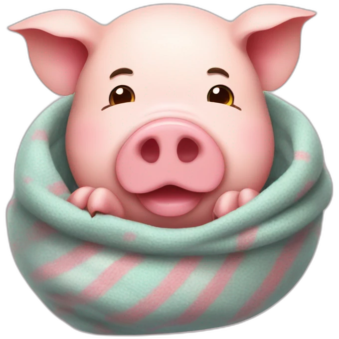 Pig having fever, thermometer in mouth, covered in blankets, feeling cold, sneezy emoji