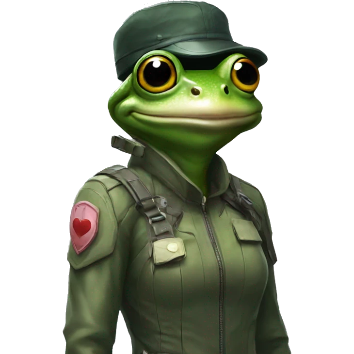 Frog wearing Jill valentines resident evil outfit emoji