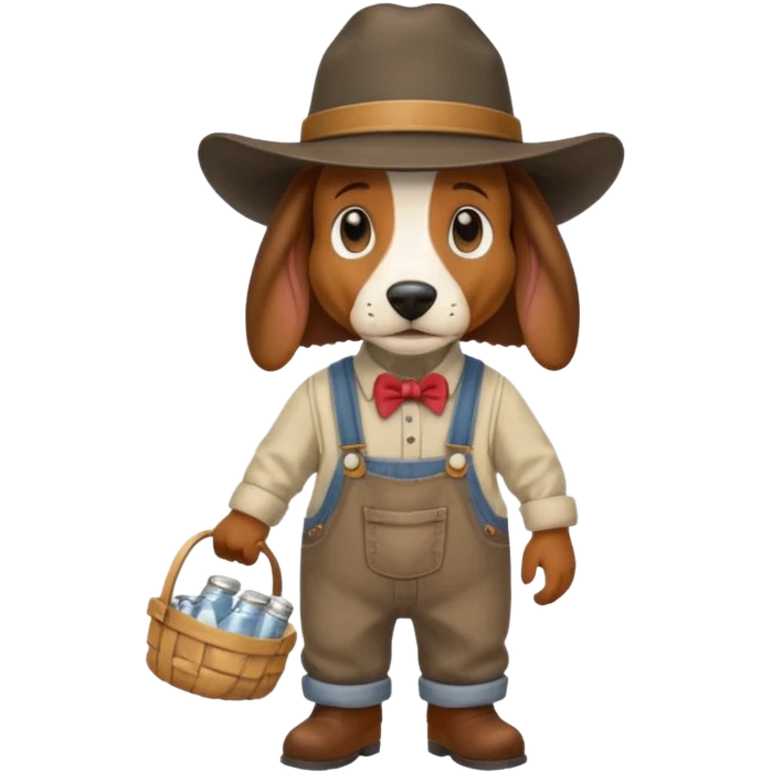 toothless hillbilly basset hound wearing a stetson and dungarees carrying moonshine emoji