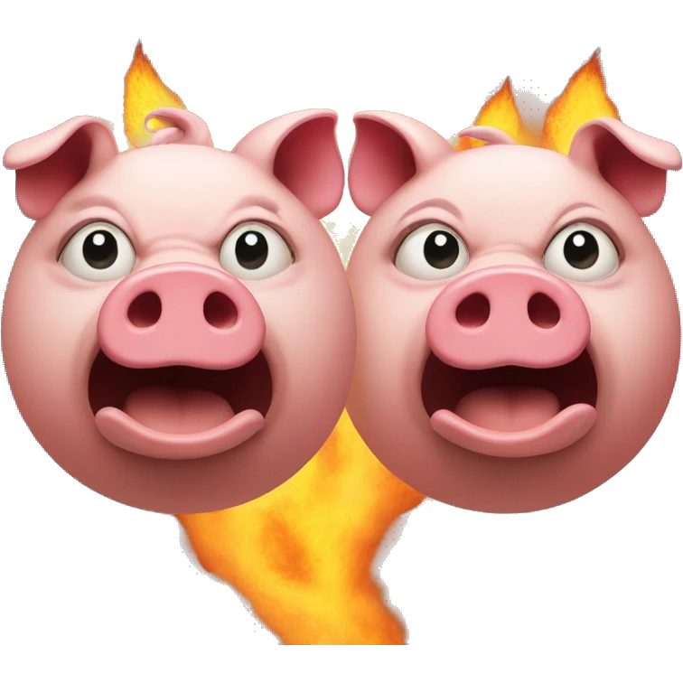 Two frowning angry pigs in front of a world on fire  emoji