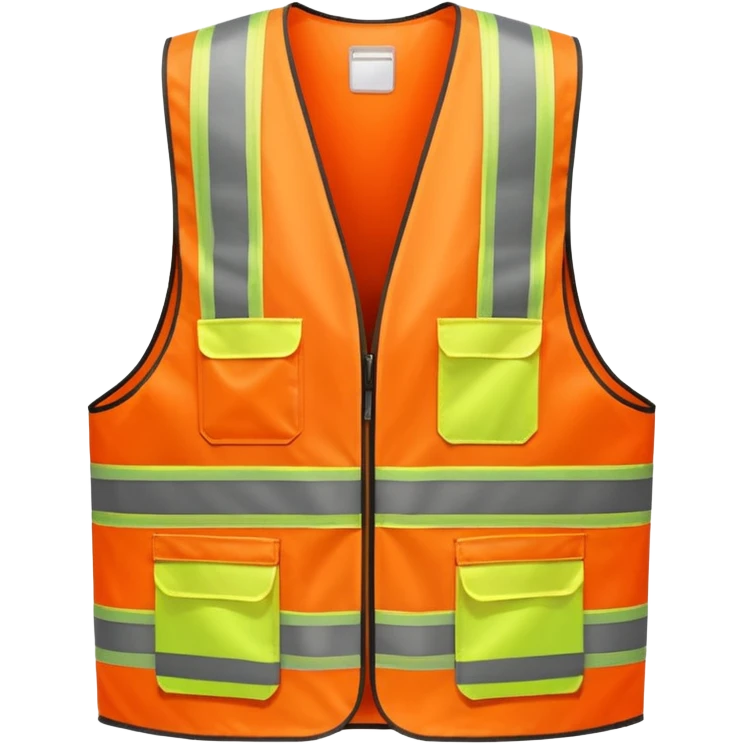 orange safety vest with bright yellow reflective stripes, construction site workwear, emoji style emoji
