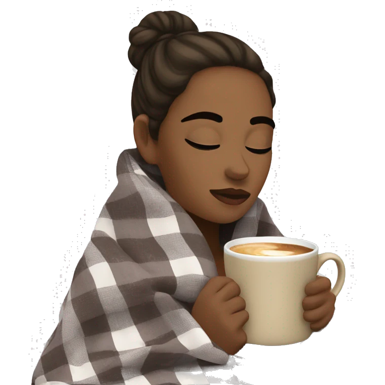 girl inside a plaided blanket sipping coffee eyes closed emoji