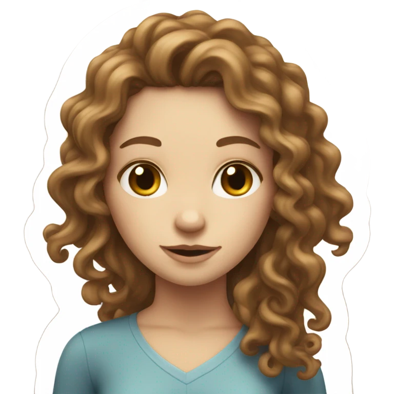 White girl with long brown hair curly emoji