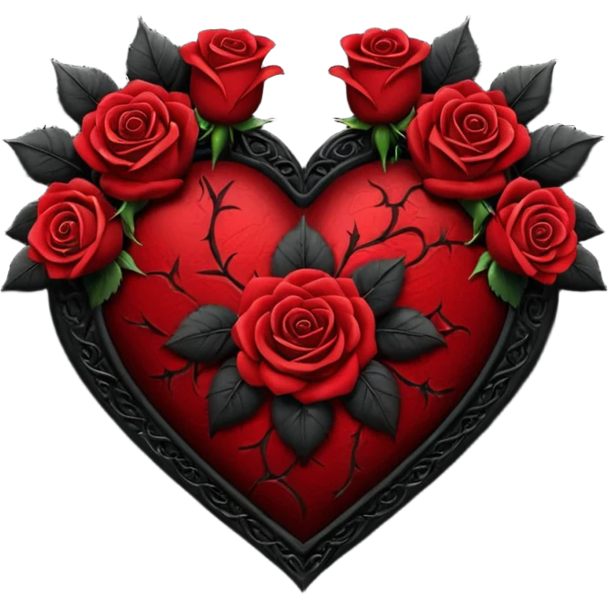 gothic heart with dark roses emoji