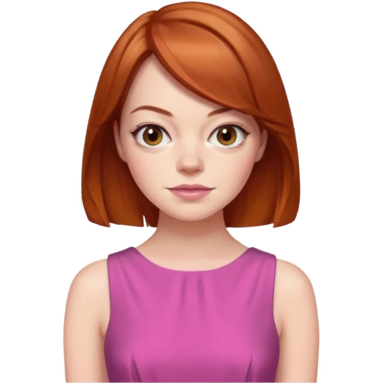 Emma Stone, orange brown hair, pink dress emoji