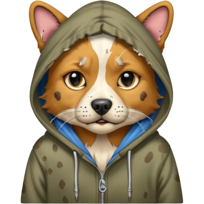 homeless dog cat with torn hoodie


 emoji