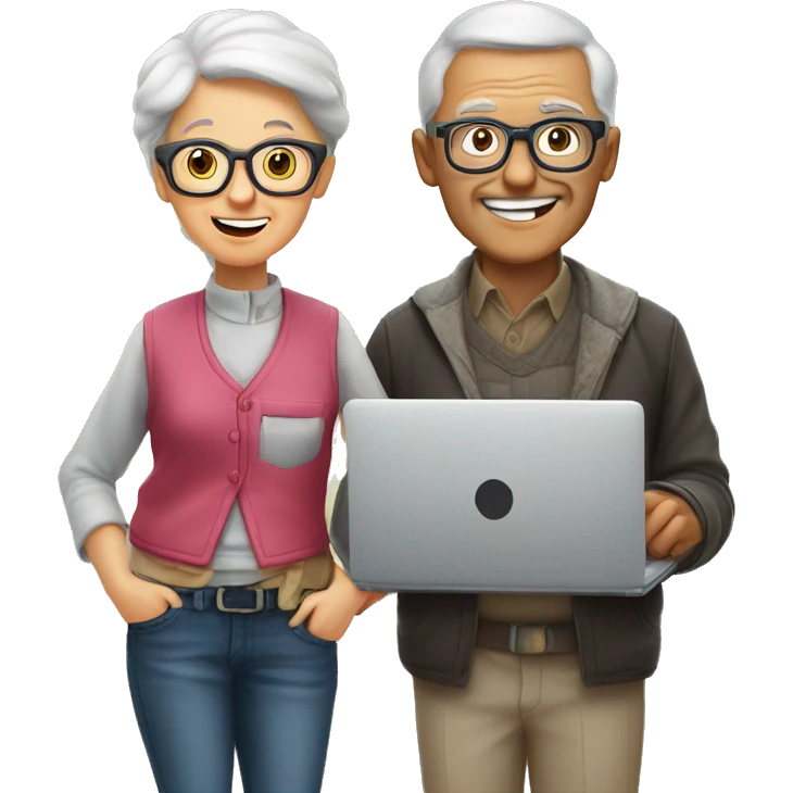 nerd Grandparents in Day St Valentines with laptops emoji