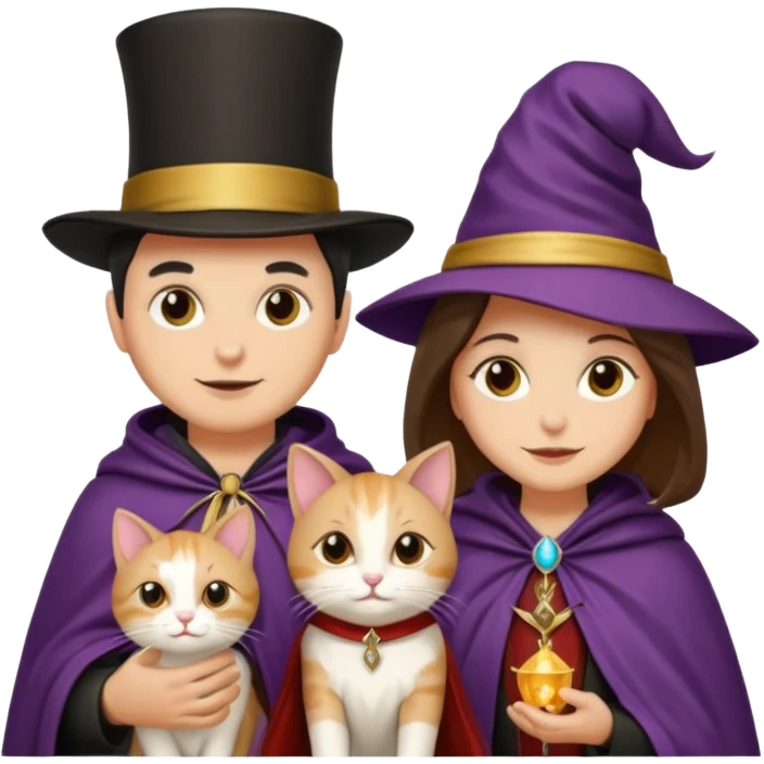 magician couple and their pet cat emoji