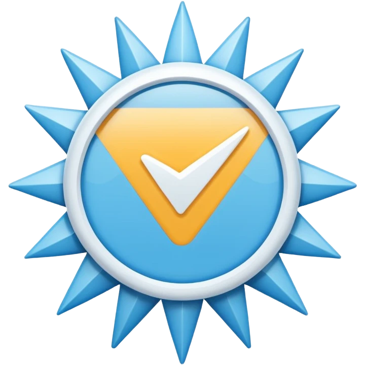 A high-resolution 2D icon of an Instagram-style verified badge. A vibrant light blue rounded-point starburst shape (rosette) with a clean, thick white checkmark in the center.  emoji