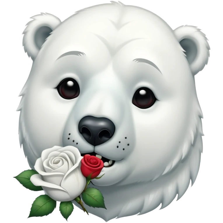 a polar bear with kissing face and an accentuated jaw line that is crying with a dead rose next to it emoji