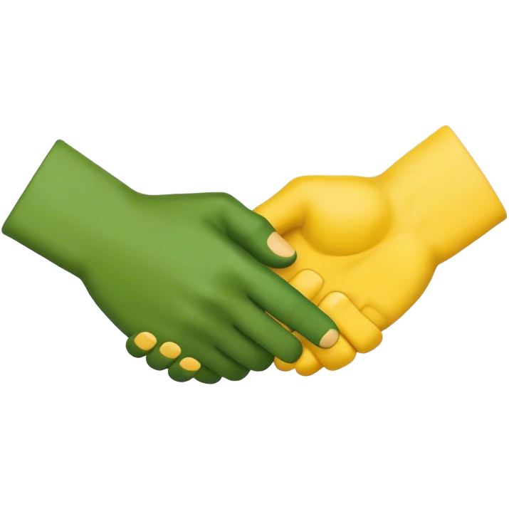 green hand and yellow hand, handshake emoji