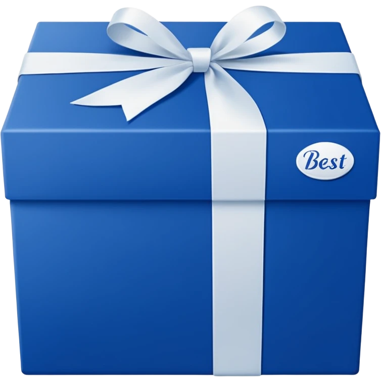 Square royal blue packaging box emoji with no bow, no ribbon, no tag, and no wrapping. Front-facing, clean, flat, minimal, and modern. The words Best Kept written in elegant white cursive on the front. Looks like a sleek branded product box, not a gift or present. emoji