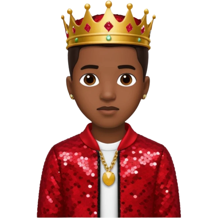 King Combs with dark brown hair, red sequin outfit emoji