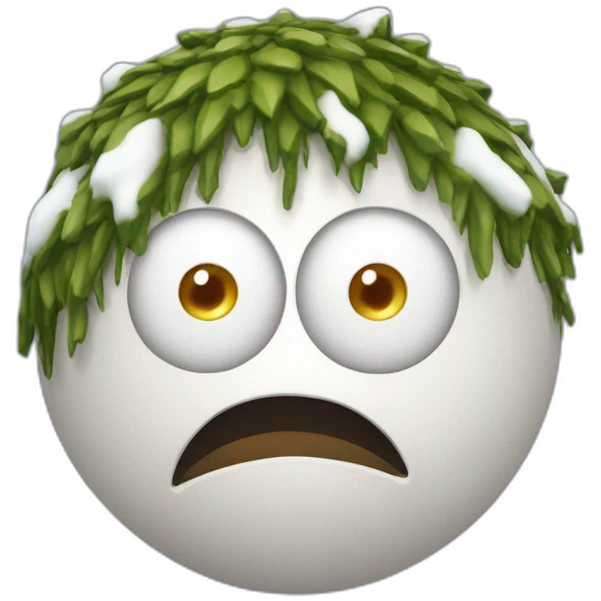 3d sphere with a cartoon Snow Golem skin texture with big kind eyes emoji