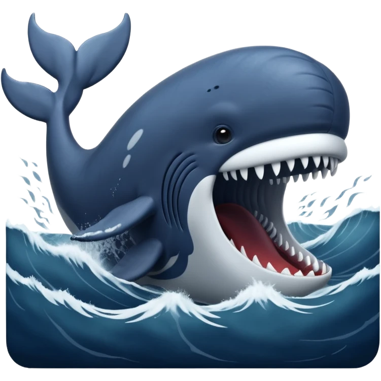 A dramatic biblical illustration of the great whale that swallowed Jonah. The creature is massive and awe-inspiring, with a wide open mouth emerging from stormy waves. emoji