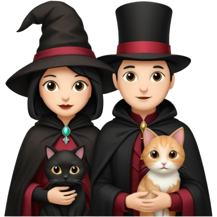 magician couple and their pet cat emoji