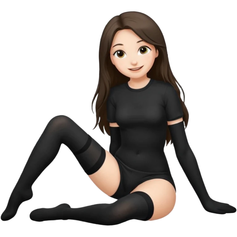 Cute girl, black thigh high sock, sitting, legs out, sexy emoji