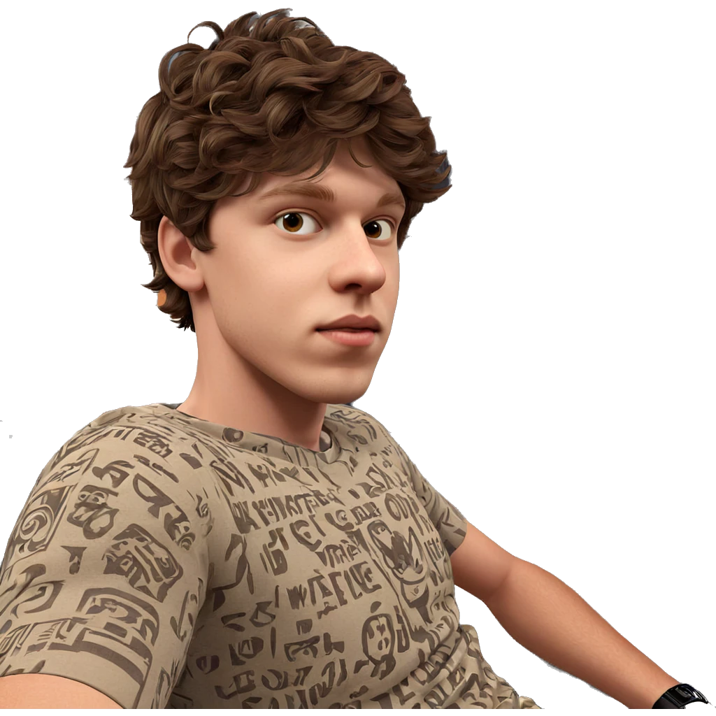 brown-haired boy with tattoo emoji