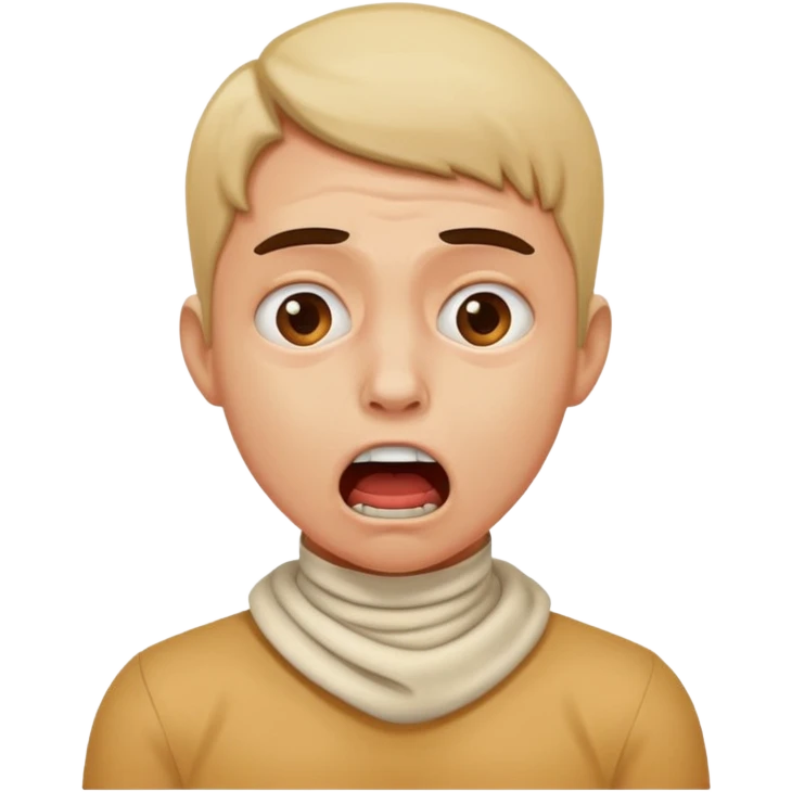 A person hands choking themself on their neck and make their face look crazy emoji