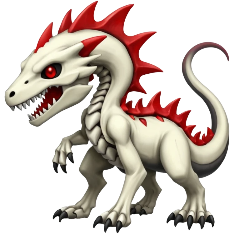 Shiny White Evil Glowing Eldritch Skeletal Creepy Edgy Badass Cool Marowak-Salandit-Duskull-Darkdramon-fusion with bloody red markings emoji