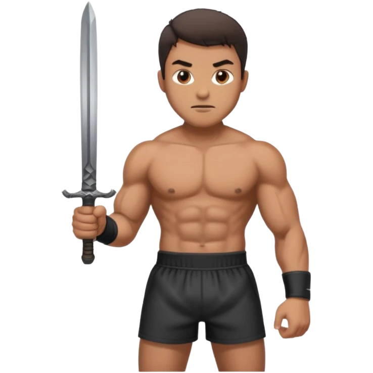 a man holding sword wearing only boxer emoji