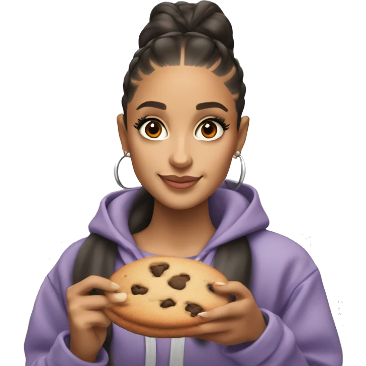 ariana grande holding a cookie in one hand, and a glass of orange juice in the other hand emoji