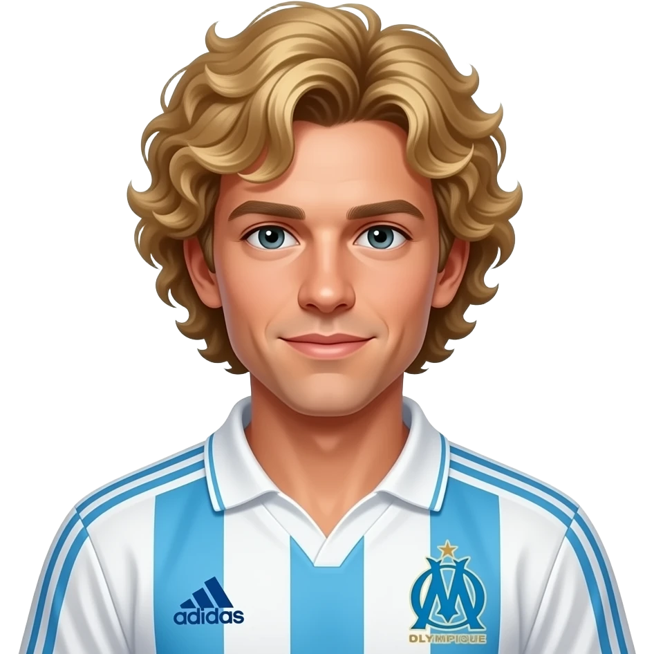 jeune Jean-Pierre Papin (cheveux blond frisés) en maillot adidas de l'olympique de marseille des années 1990 emoji
