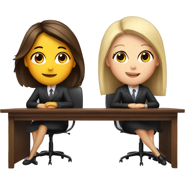 Two girls are sitting at the same desk, they are lawyers and friends emoji