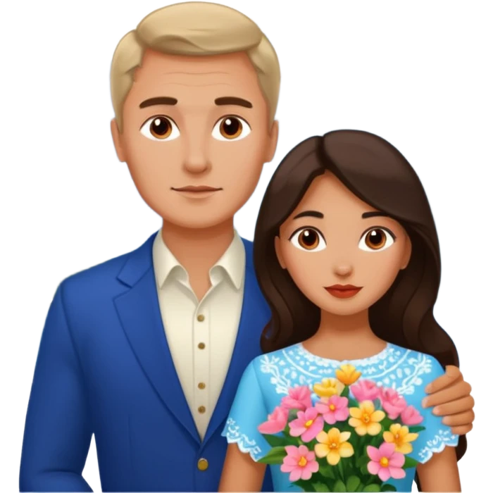 Couple traveling in Montenegro russian man and elegant  Latina girl delicate flowers and mountains in the background  emoji