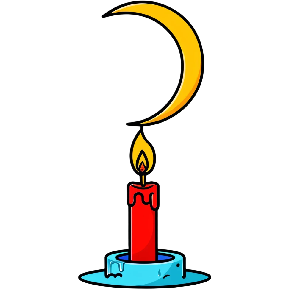 dripping red candle in a gold holder with a crescent moon in the background emoji